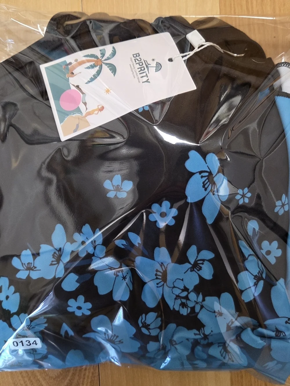 Black and Bright Blue Floral Ombre Tankini Top With Black Shorts Set
